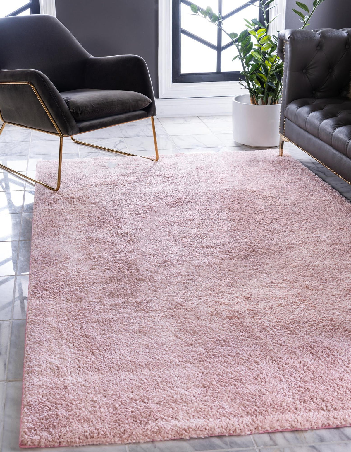 Solid Shag Seaside Collection Area Rug - Azure Cove (Pink) Rectangle Pink  lifestyle 2