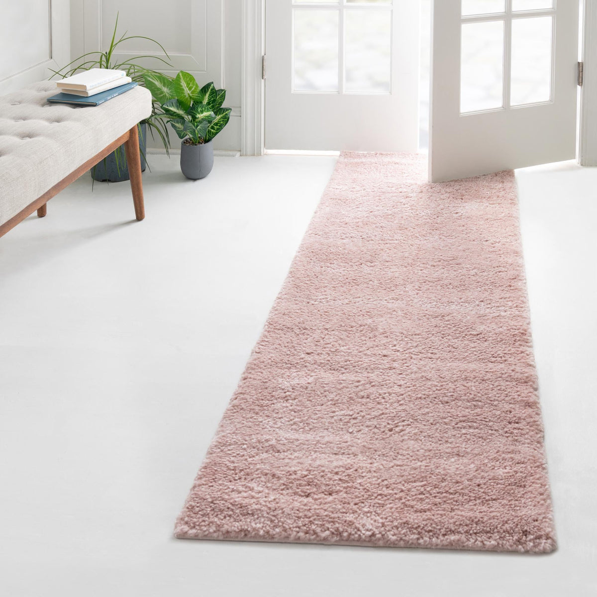 Solid Shag Seaside Collection Area Rug - Azure Cove (Pink) Runner Pink  lifestyle 43