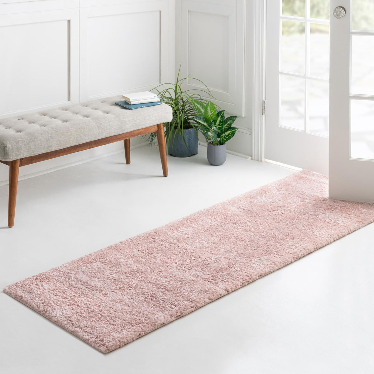 Solid Shag Seaside Collection Area Rug - Azure Cove (Pink) Runner Pink  lifestyle 45