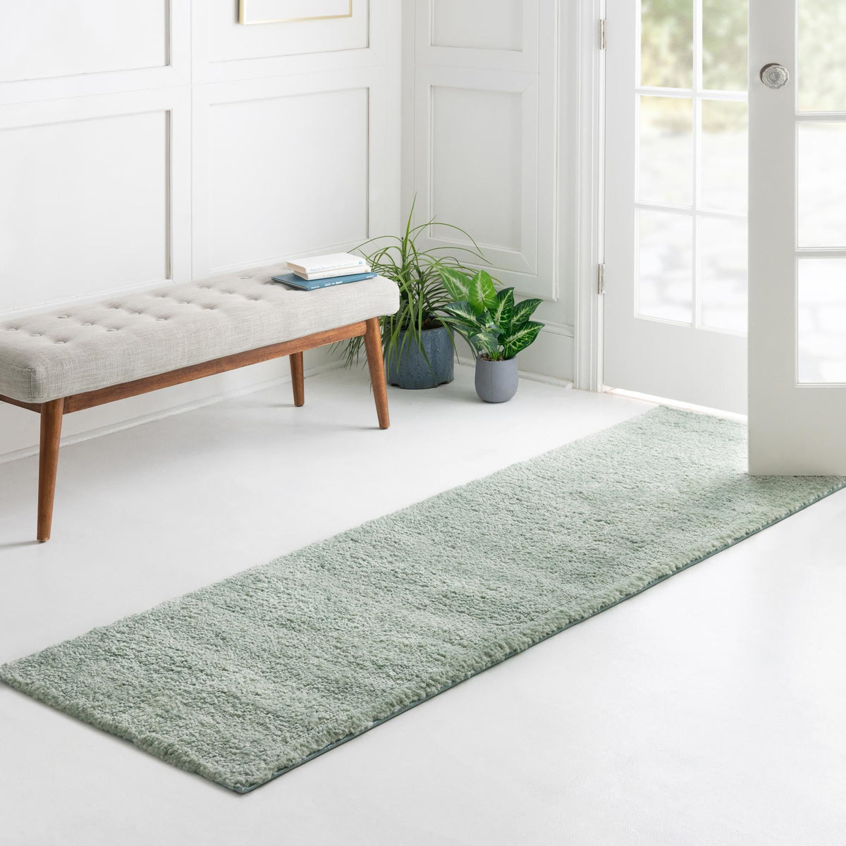 Solid Shag Seaside Collection Area Rug - Azure Cove (Light Blue) Runner Light Blue  lifestyle 50