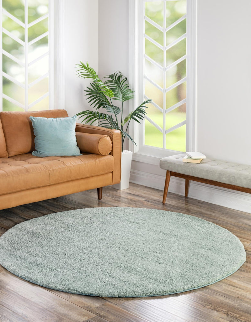 Solid Shag Seaside Collection Area Rug - Azure Cove (Light Blue) Round Light Blue  lifestyle 21