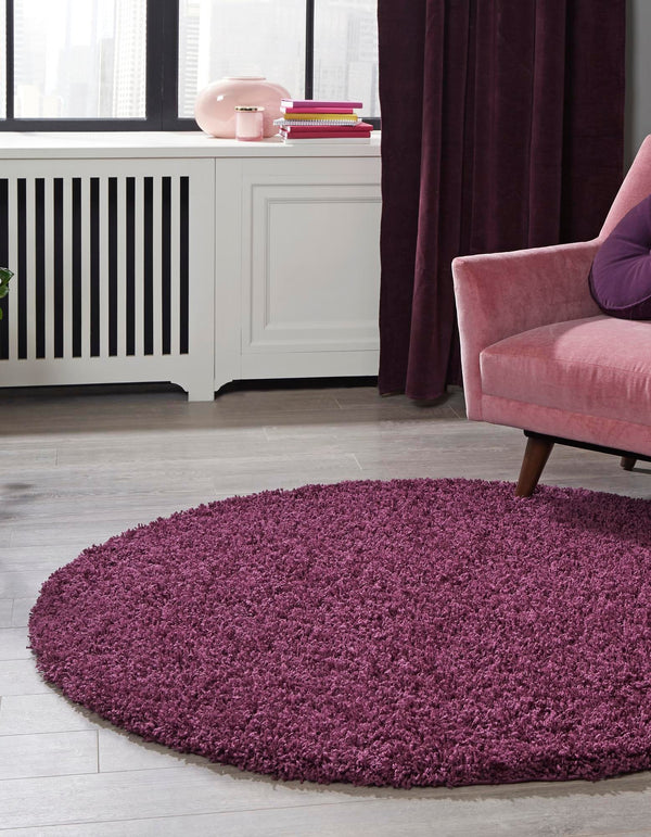 Plush Oasis Collection Area Rug - Serenity (Eggplant Purple) Round Eggplant Purple  lifestyle 5