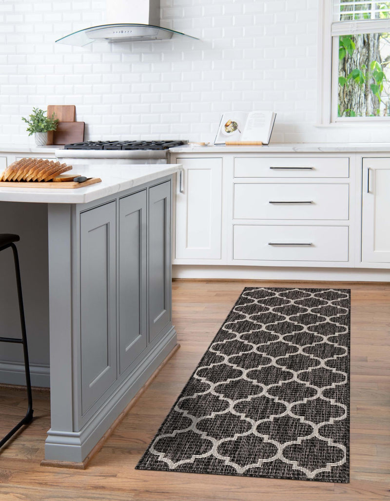Garden Lattice Oasis Collection Area Rug - Arbor (Black) Runner Black  lifestyle 3