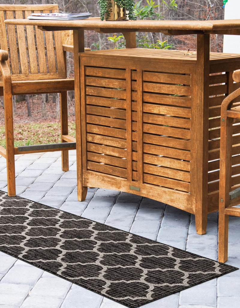 Garden Lattice Oasis Collection Area Rug - Arbor (Black) Runner Black  lifestyle 7