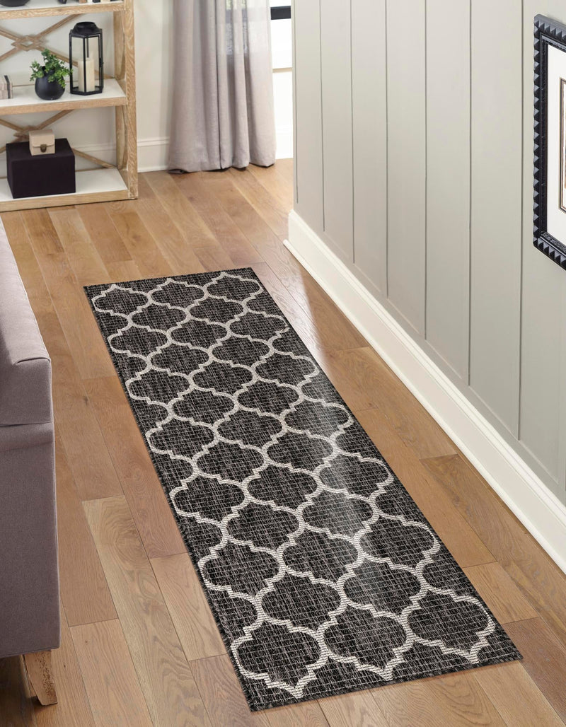 Garden Lattice Oasis Collection Area Rug - Arbor (Black) Runner Black  lifestyle 8