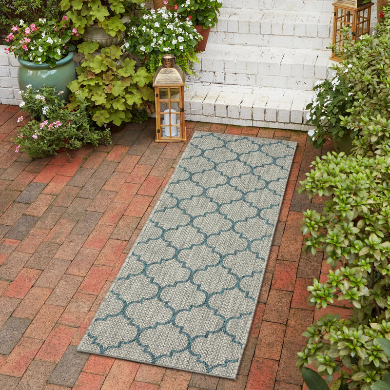 Garden Lattice Oasis Collection Area Rug - Arbor (Gray) Runner Gray  lifestyle 25