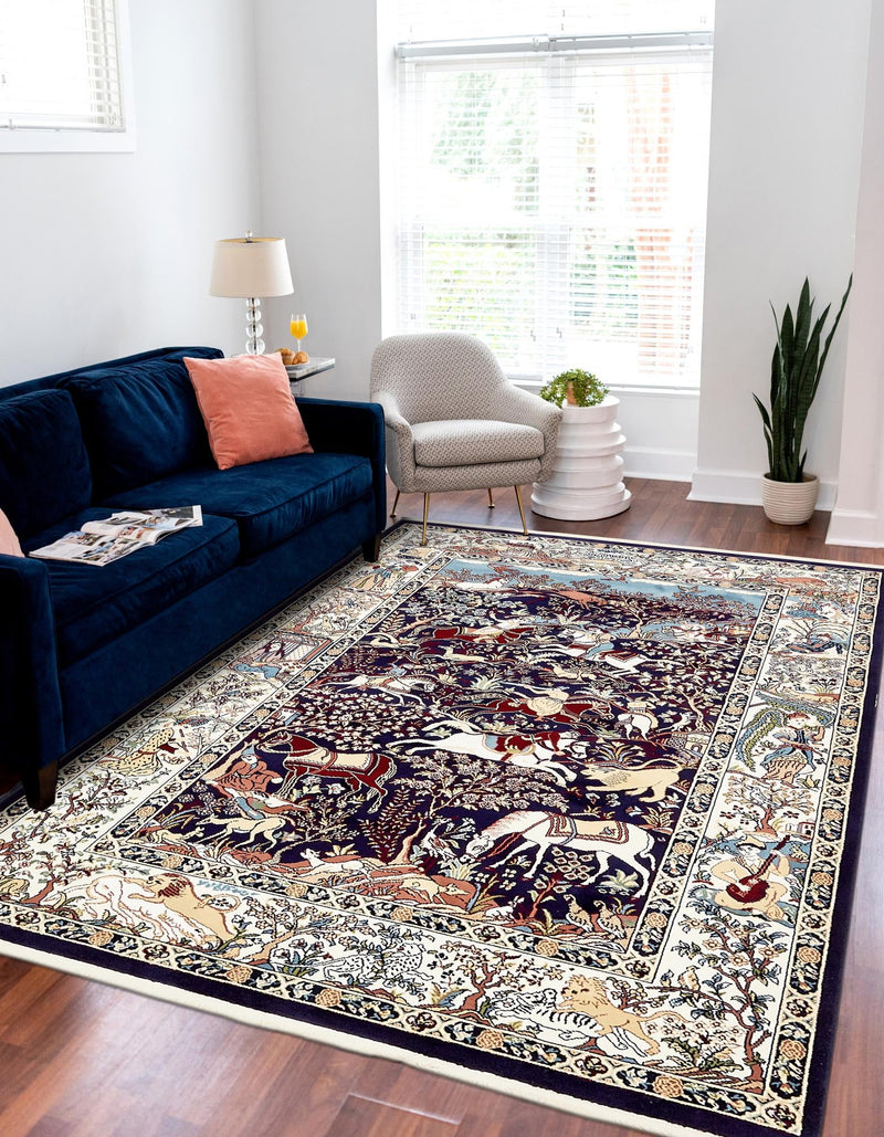 Persian Elegance Collection Area Rug -  Tabriz Rectangle Navy Blue  lifestyle 15