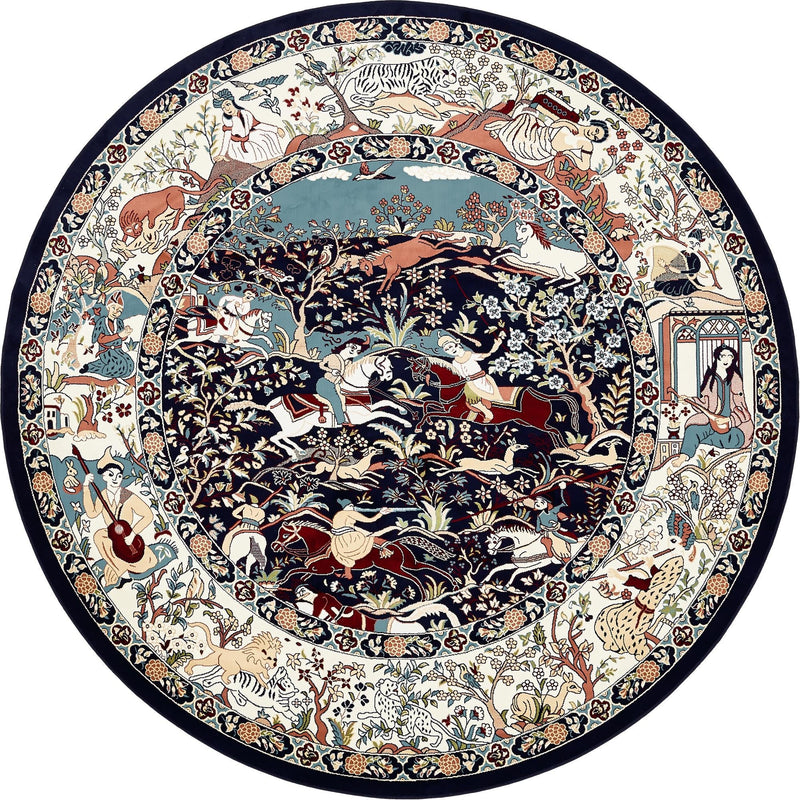 Persian Elegance Collection Area Rug -  Tabriz Round Navy Blue  lifestyle 82