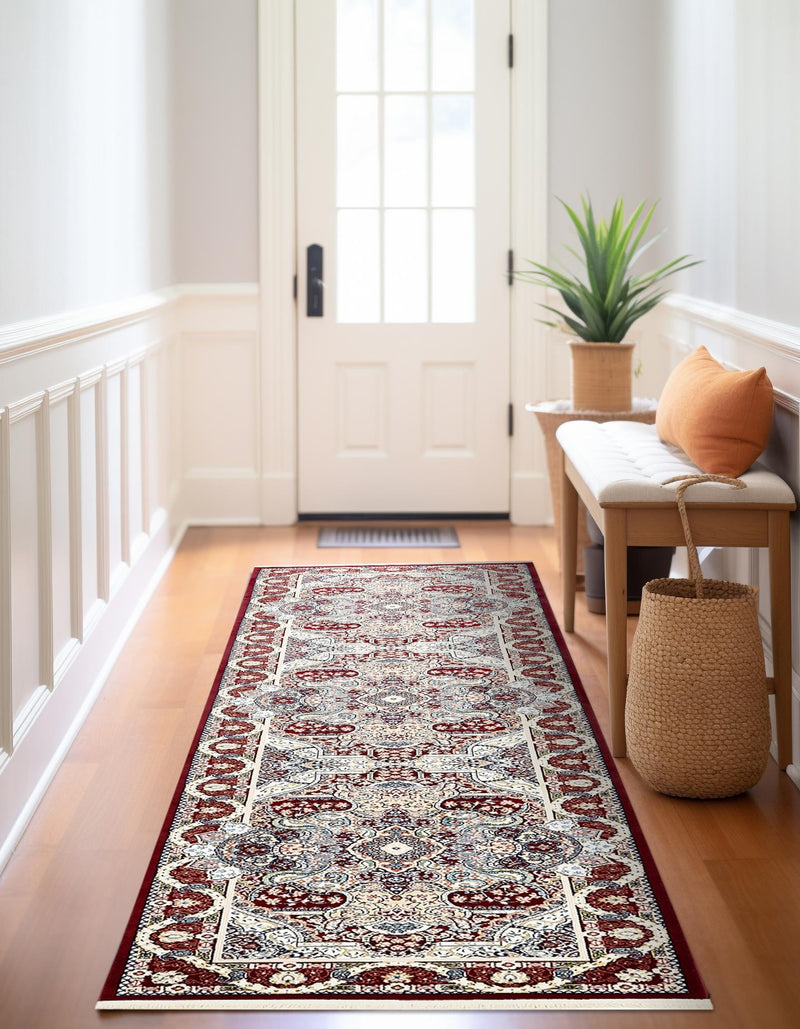 Persian Elegance Collection Area Rug -  Shiraz Runner Burgundy  lifestyle 100