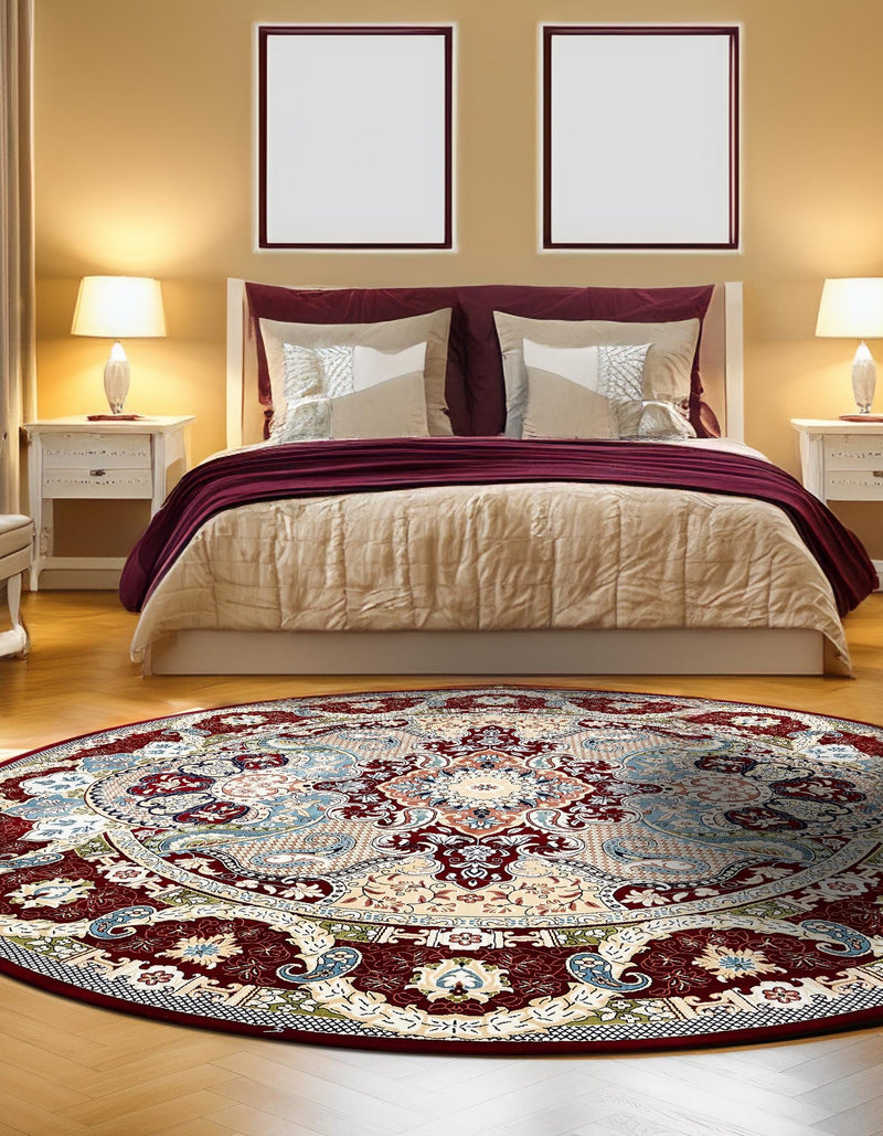 Persian Elegance Collection Area Rug -  Shiraz Round Burgundy  lifestyle 189