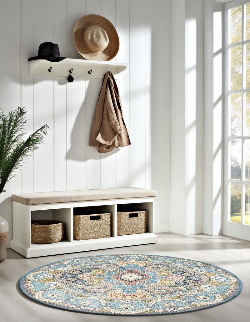 Persian Elegance Collection Area Rug -  Shiraz Round Blue  lifestyle 115
