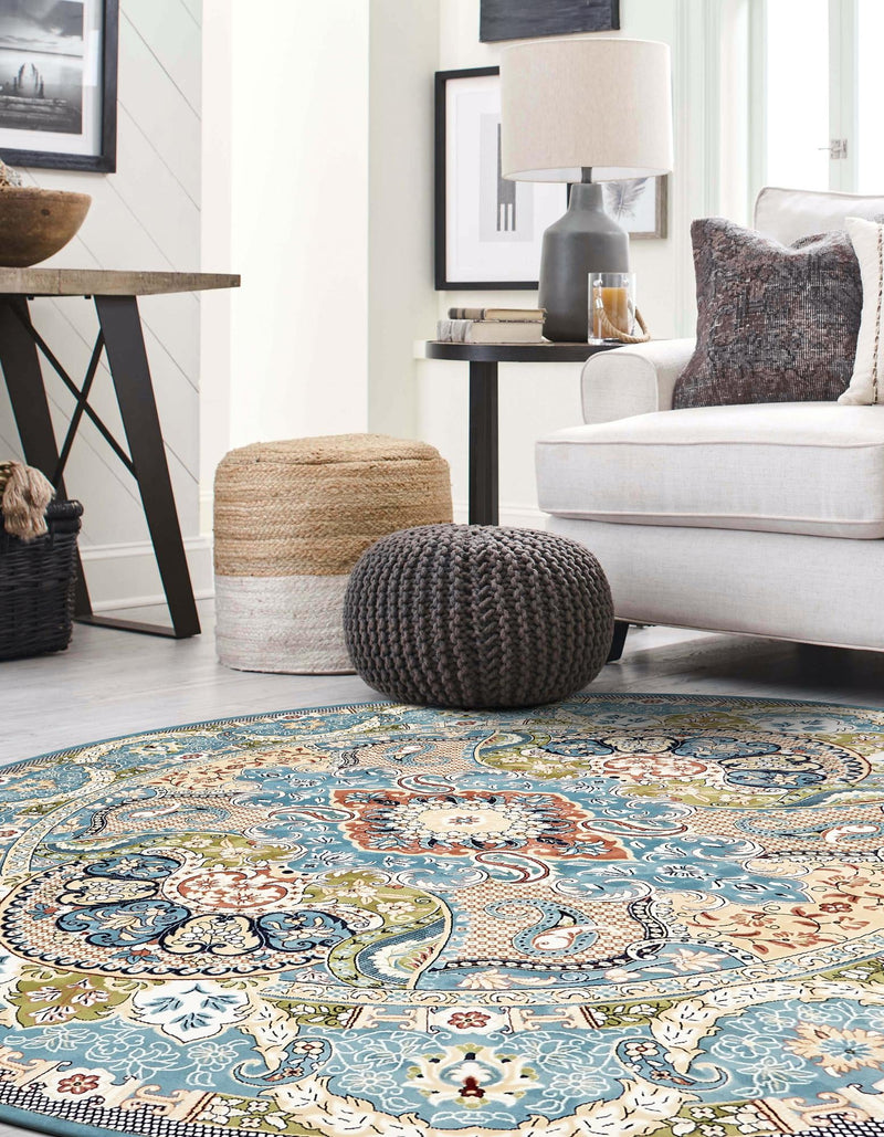 Persian Elegance Collection Area Rug -  Shiraz Round Blue  lifestyle 136