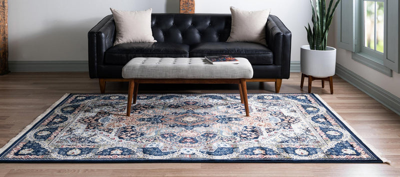 Persian Elegance Collection Area Rug -  Shiraz Rectangle Navy Blue  lifestyle 13