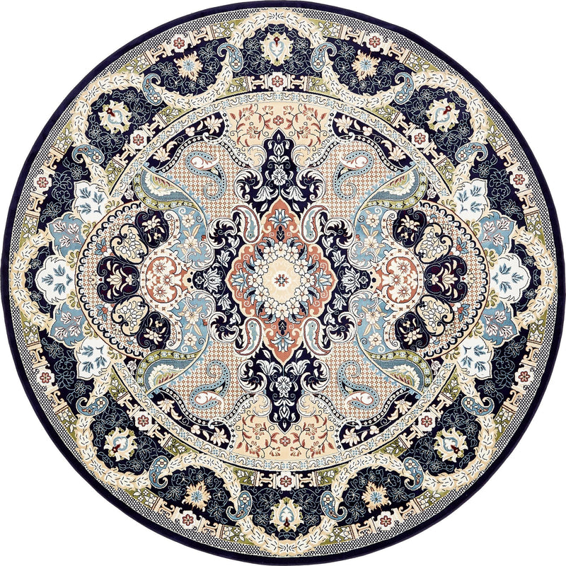 Persian Elegance Collection Area Rug -  Shiraz Round Navy Blue  lifestyle 42