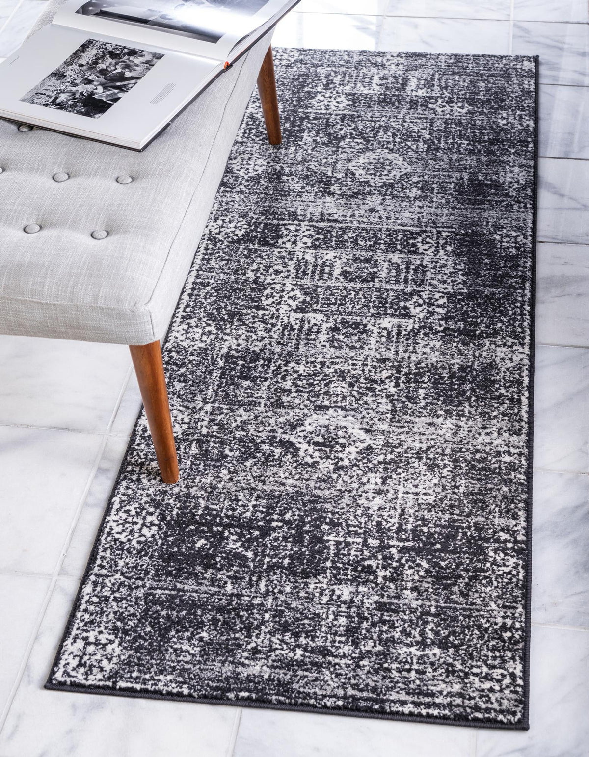 Antique Tapestry Collection Area Rug -  Chantilly Runner Black  lifestyle 35