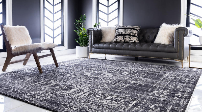 Antique Tapestry Collection Area Rug -  Chantilly Square Black  lifestyle 71