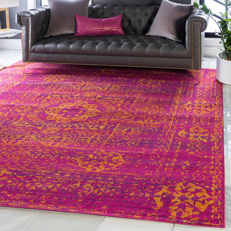 Antique Tapestry Collection Area Rug -  Chantilly Square Fuchsia  lifestyle 62