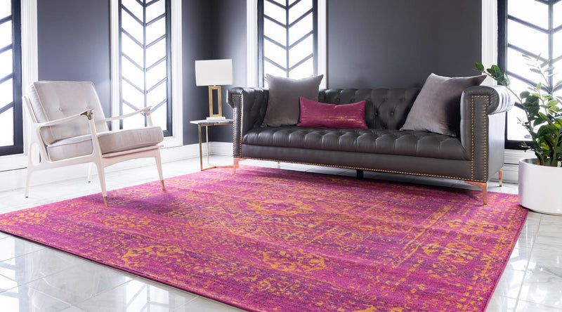 Antique Tapestry Collection Area Rug -  Chantilly Square Fuchsia  lifestyle 72