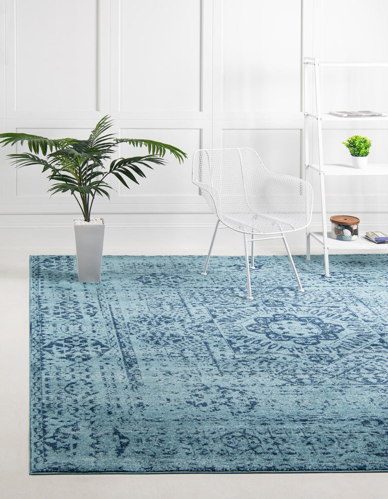 Antique Tapestry Collection Area Rug -  Chantilly Square Turquoise  lifestyle 33