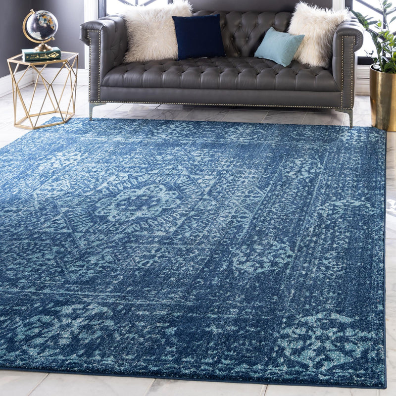 Antique Tapestry Collection Area Rug -  Chantilly Square Navy Blue  lifestyle 64