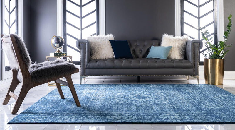 Antique Tapestry Collection Area Rug -  Chantilly Square Navy Blue  lifestyle 83