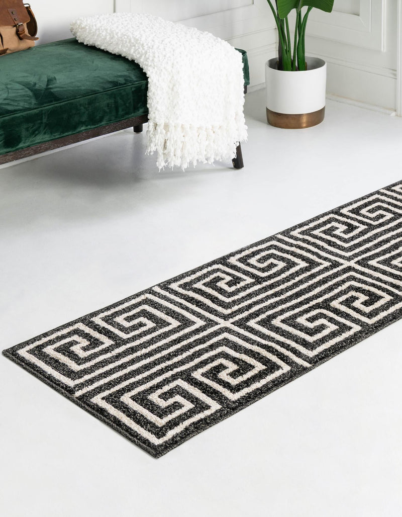 Aegean Labyrinth Collection Area Rug -  Mykonos Runner Black  lifestyle 65