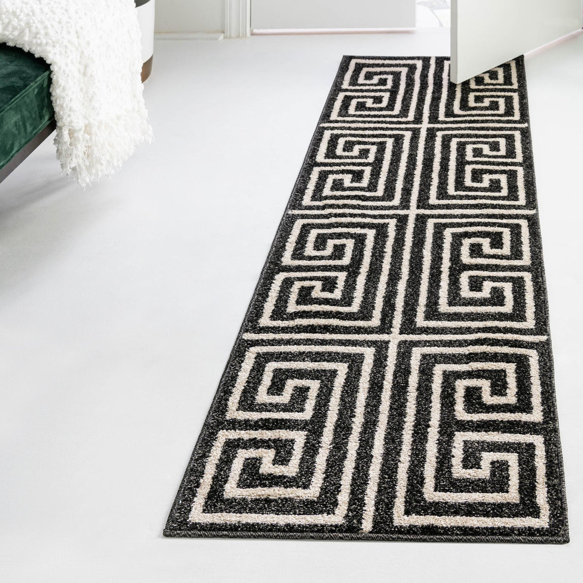 Aegean Labyrinth Collection Area Rug -  Mykonos Runner Black  lifestyle 82