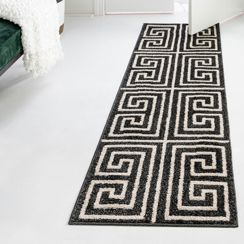 Aegean Labyrinth Collection Area Rug -  Mykonos Runner Black  lifestyle 82