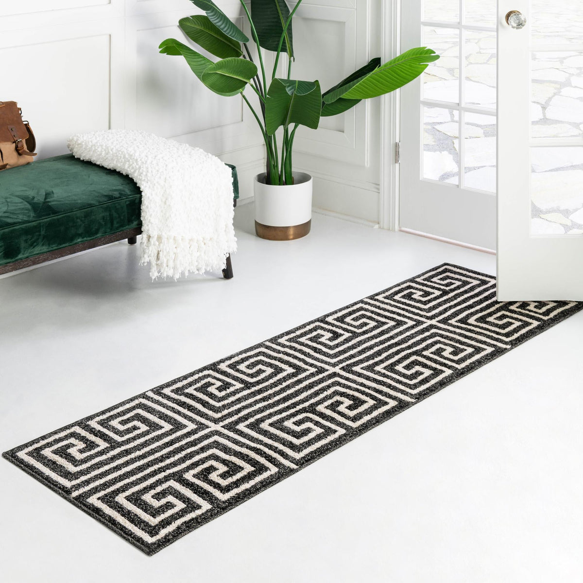 Aegean Labyrinth Collection Area Rug -  Mykonos Runner Black  lifestyle 83