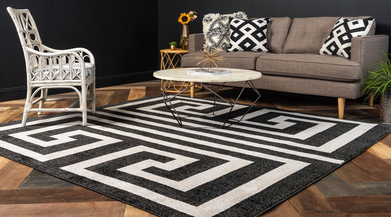 Aegean Labyrinth Collection Area Rug -  Mykonos Square Black  lifestyle 66