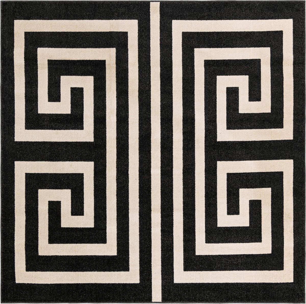 Aegean Labyrinth Collection Area Rug -  Mykonos Square Black  lifestyle 101