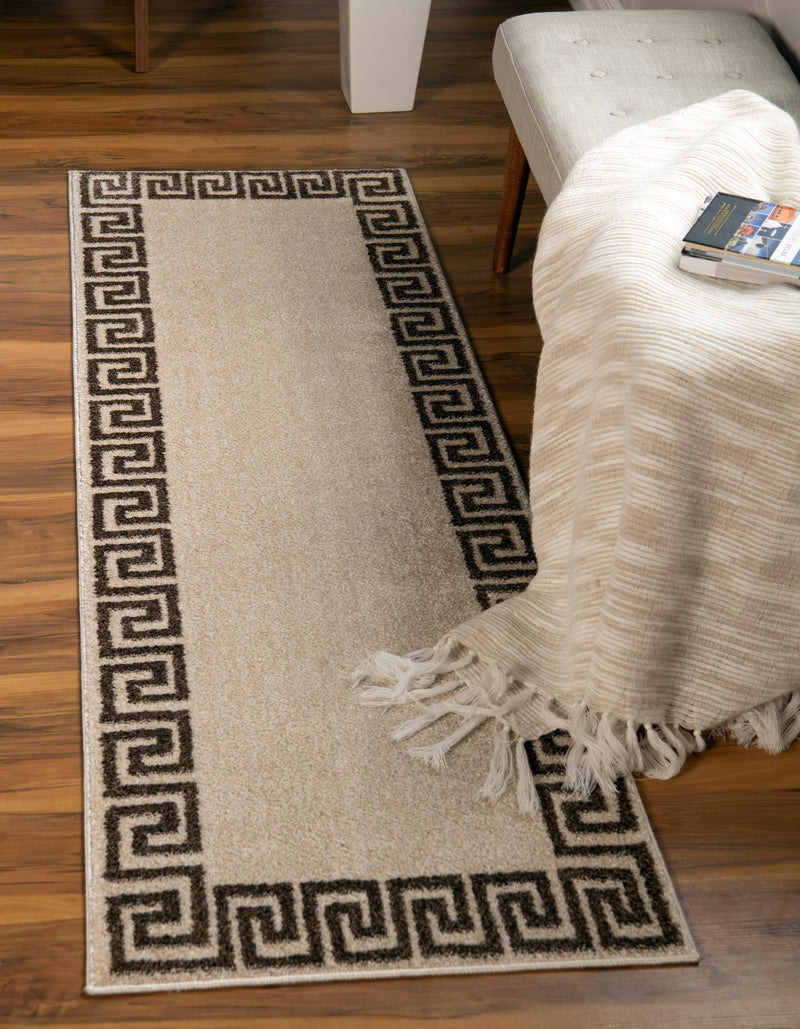 Aegean Labyrinth Collection Area Rug -  Santorini Runner Beige and Brown  lifestyle 95