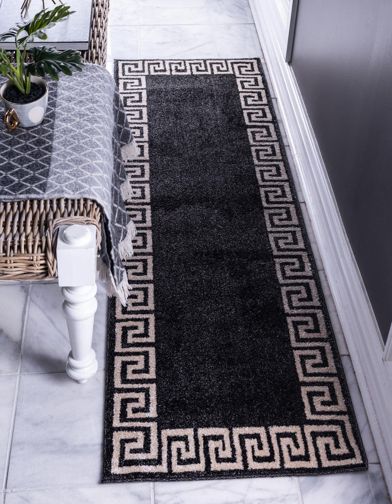Aegean Labyrinth Collection Area Rug -  Santorini Runner Charcoal  lifestyle 46