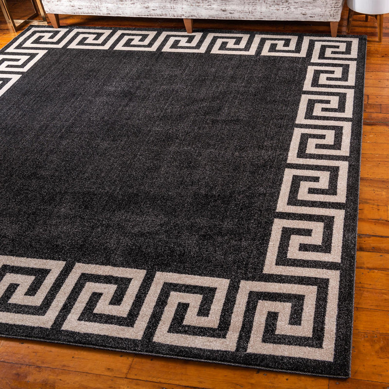 Aegean Labyrinth Collection Area Rug -  Santorini Square Charcoal  lifestyle 106