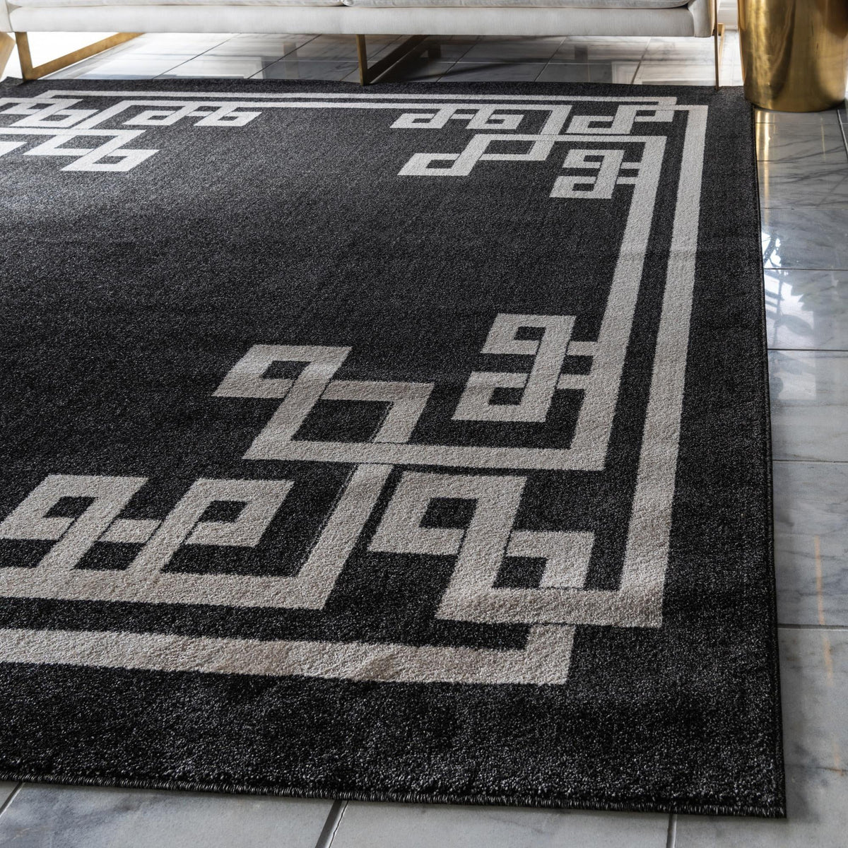 Aegean Labyrinth Collection Area Rug -  Rhodes Square Black  lifestyle 105