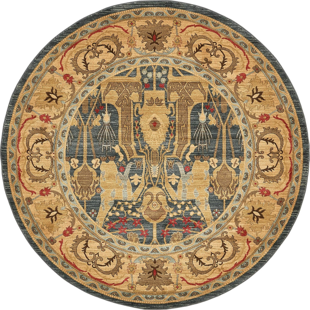Persian Elegance Collection Area Rug -  Khorramabad Round Navy Blue  lifestyle 6