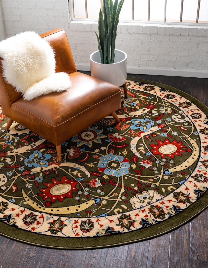 Tabriz Tapestry Collection Area Rug - Sahand (Green) Round Green  lifestyle 19