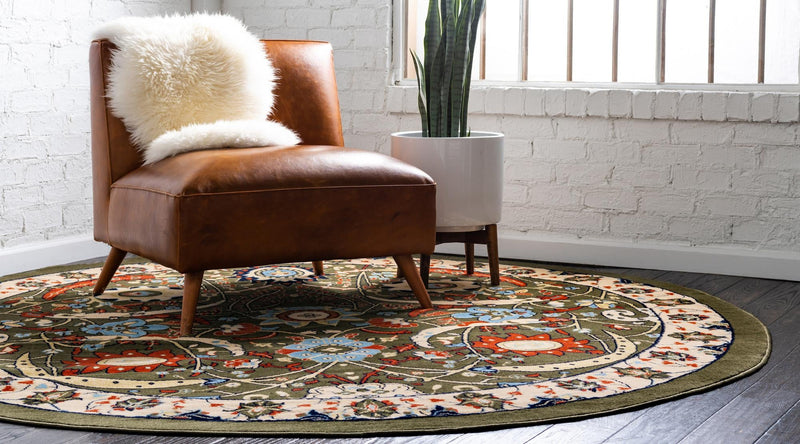 Tabriz Tapestry Collection Area Rug - Sahand (Green) Round Green  lifestyle 22