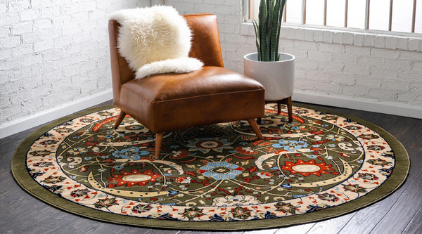 Tabriz Tapestry Collection Area Rug - Sahand (Green) Round Green  lifestyle 25