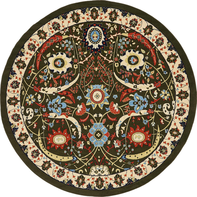 Tabriz Tapestry Collection Area Rug - Sahand (Green) Round Green  lifestyle 16