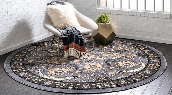 Tabriz Tapestry Collection Area Rug - Sahand (Dark Gray) Round Dark Gray  lifestyle 25
