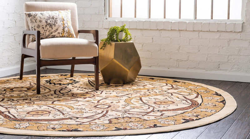 Tabriz Tapestry Collection Area Rug - Sahand (Ivory) Round Ivory  lifestyle 8
