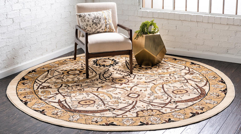 Tabriz Tapestry Collection Area Rug - Sahand (Ivory) Round Ivory  lifestyle 11