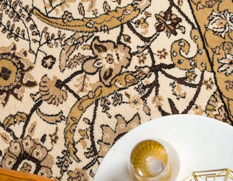 Tabriz Tapestry Collection Area Rug - Sahand (Ivory) Round Ivory  lifestyle 12