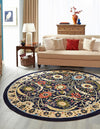 Tabriz Tapestry Collection Area Rug - Sahand (Navy Blue) Round Navy Blue  lifestyle 15