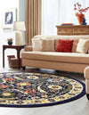 Tabriz Tapestry Collection Area Rug - Sahand (Navy Blue) Round Navy Blue  lifestyle 18