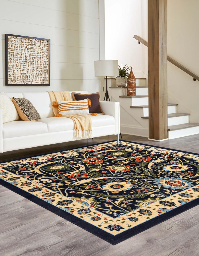 Tabriz Tapestry Collection Area Rug - Sahand (Navy Blue) Square Navy Blue  lifestyle 19