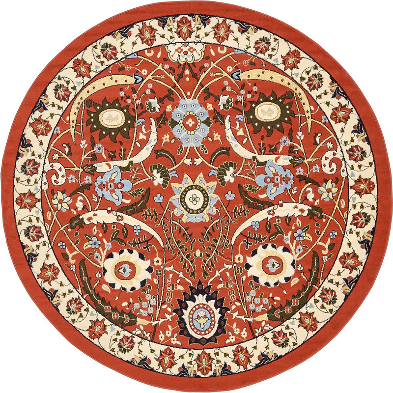 Tabriz Tapestry Collection Area Rug - Sahand (Terracotta) Round Terracotta  lifestyle 10