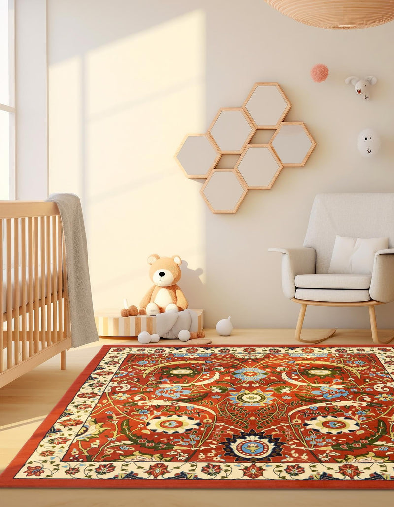 Tabriz Tapestry Collection Area Rug - Sahand (Terracotta) Square Terracotta  lifestyle 21