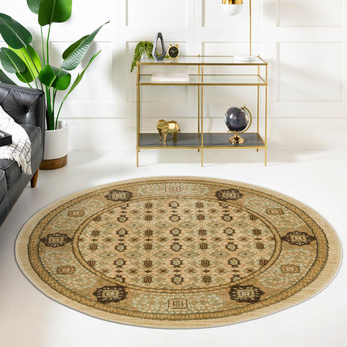 Ottoman Elegance Collection Area Rug -  Pamukkale Round Cream  lifestyle 99